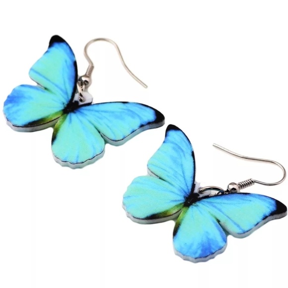 Jewelry - NEW Acrylic Earrings Turquoise Butterfly Dangle